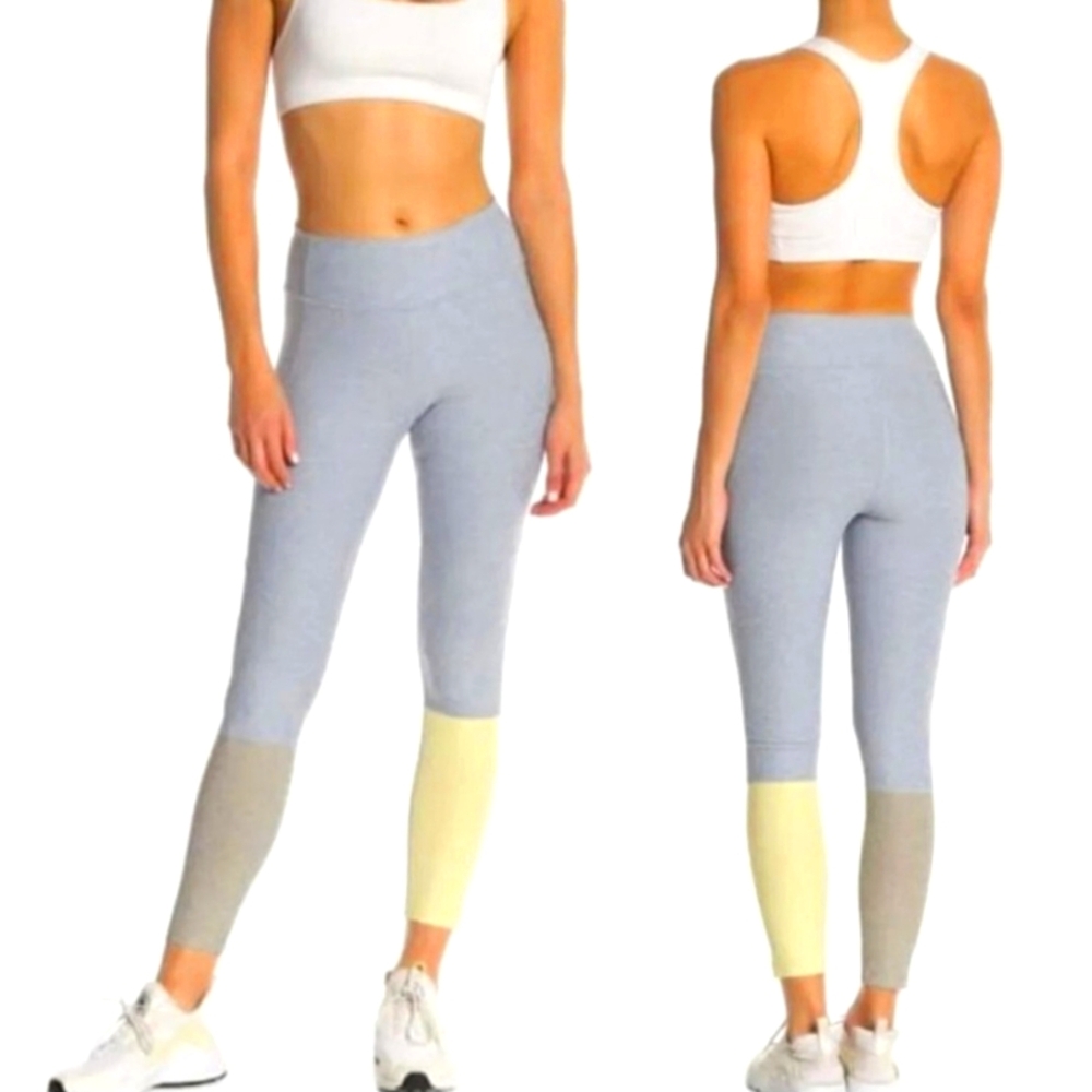 Outdoor Voices Gray Yellow Color Block Leggings. Size Small. Excellent Condition